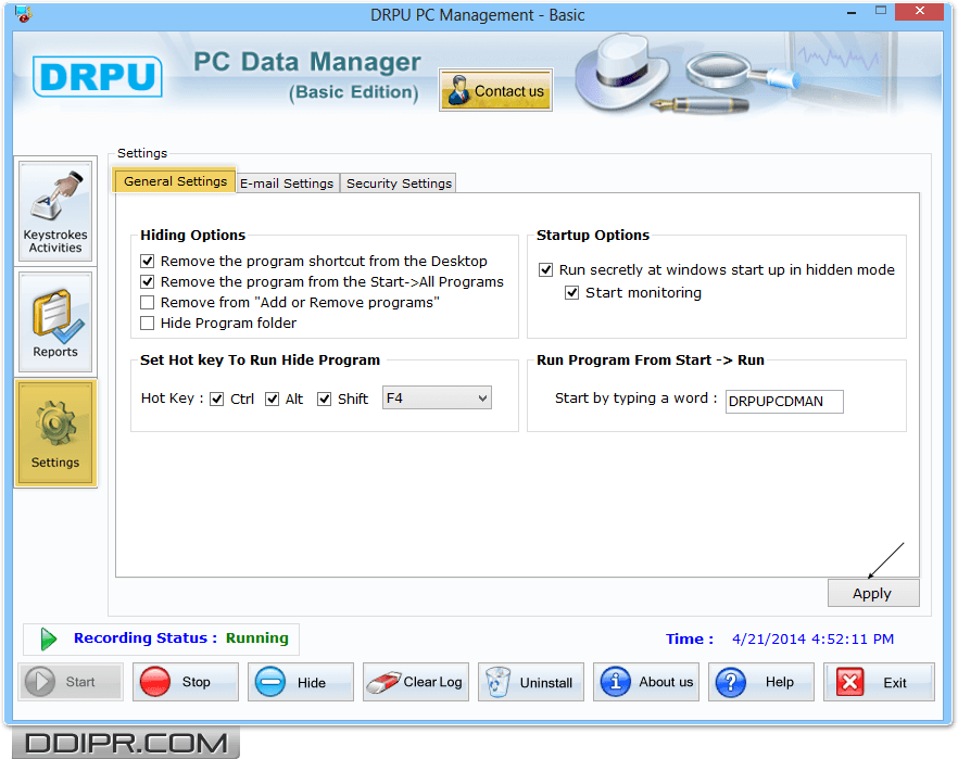 Keylogger Software Settings