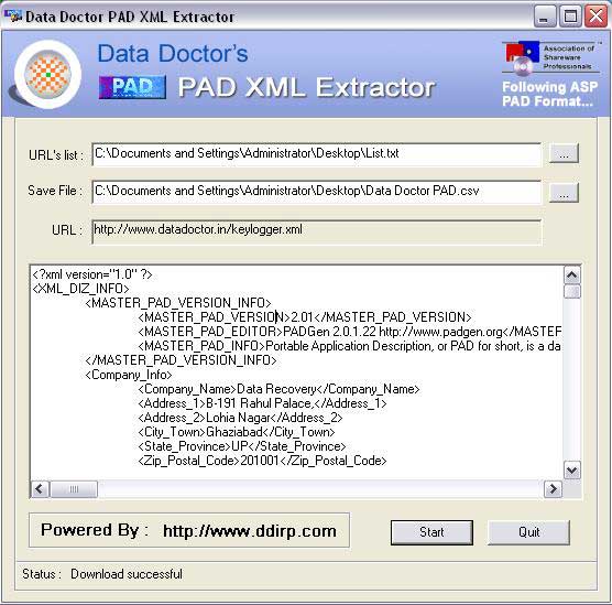 Screenshot of Portable Application Description Viewer