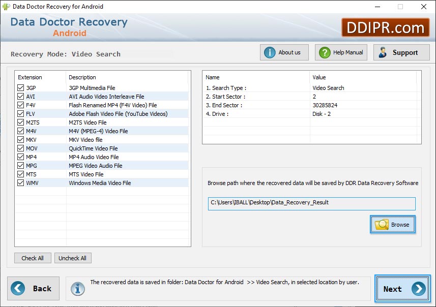 Browse the path Android data recovery software