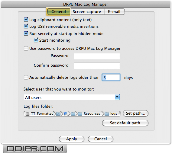 Mac Log Manager general settings