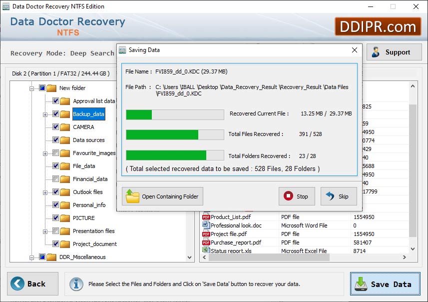 NTFS partition recovered data